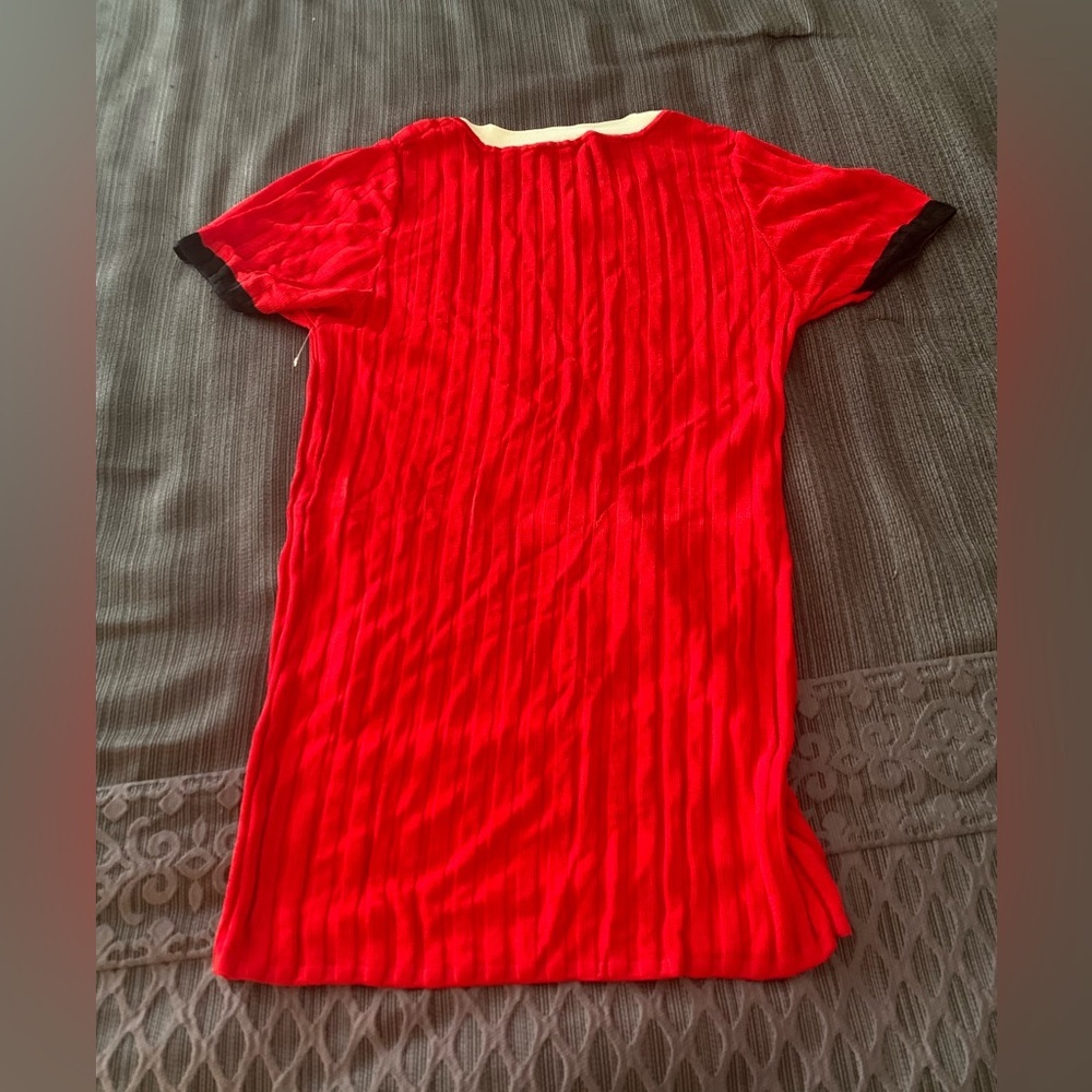 Sandro Red Ribbed Top Tee Short Sleeve Pullover Small - Picture 6 of 16